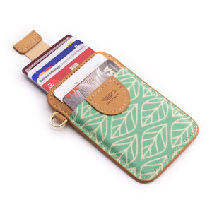 Credit card holder pull tab function mint green front pocket designed in floral style credit cards
