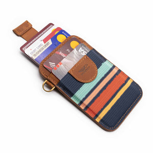 Credit card holder pull tab function navy orange blue front pocket with credit cards