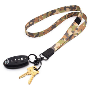 Camouflage patterned neck lanyard with keys and car key