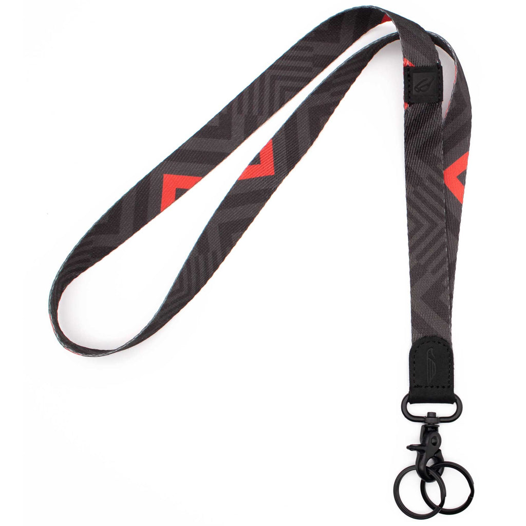 Neck lanyard black and red chevron pattern black leather hardware metal clasp with 2 key rings