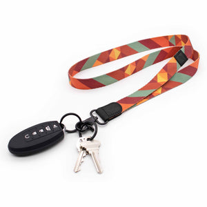 Multi color neck lanyard with retro pattern with keys and car key