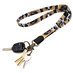 Black brown leopard patterned neck lanyard with keys and car key