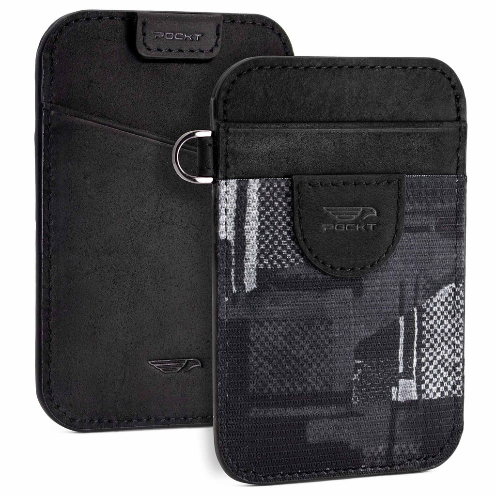 Elastic card holder wallet black leather elastic fabric front pocket