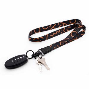 black brown neck lanyard with keys and car key