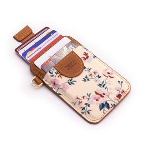 Credit card holder pull tab function off white front pocket designed in floral style credit cards