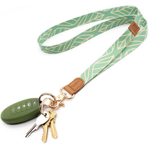 Leaves patterned mint color neck lanyard with keys and car key