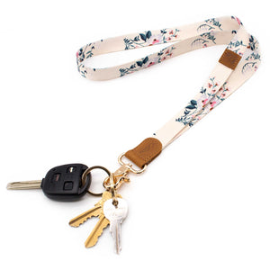 Floral pattern white background neck lanyard flowers pattern with keys and car key