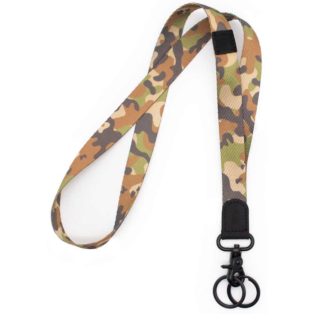 Neck lanyard Brown and green camo pattern with 2 black key rings