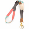 Neck lanyard pink mint gray cream colors brown leather hardware gold metal clasp with 2 key rings