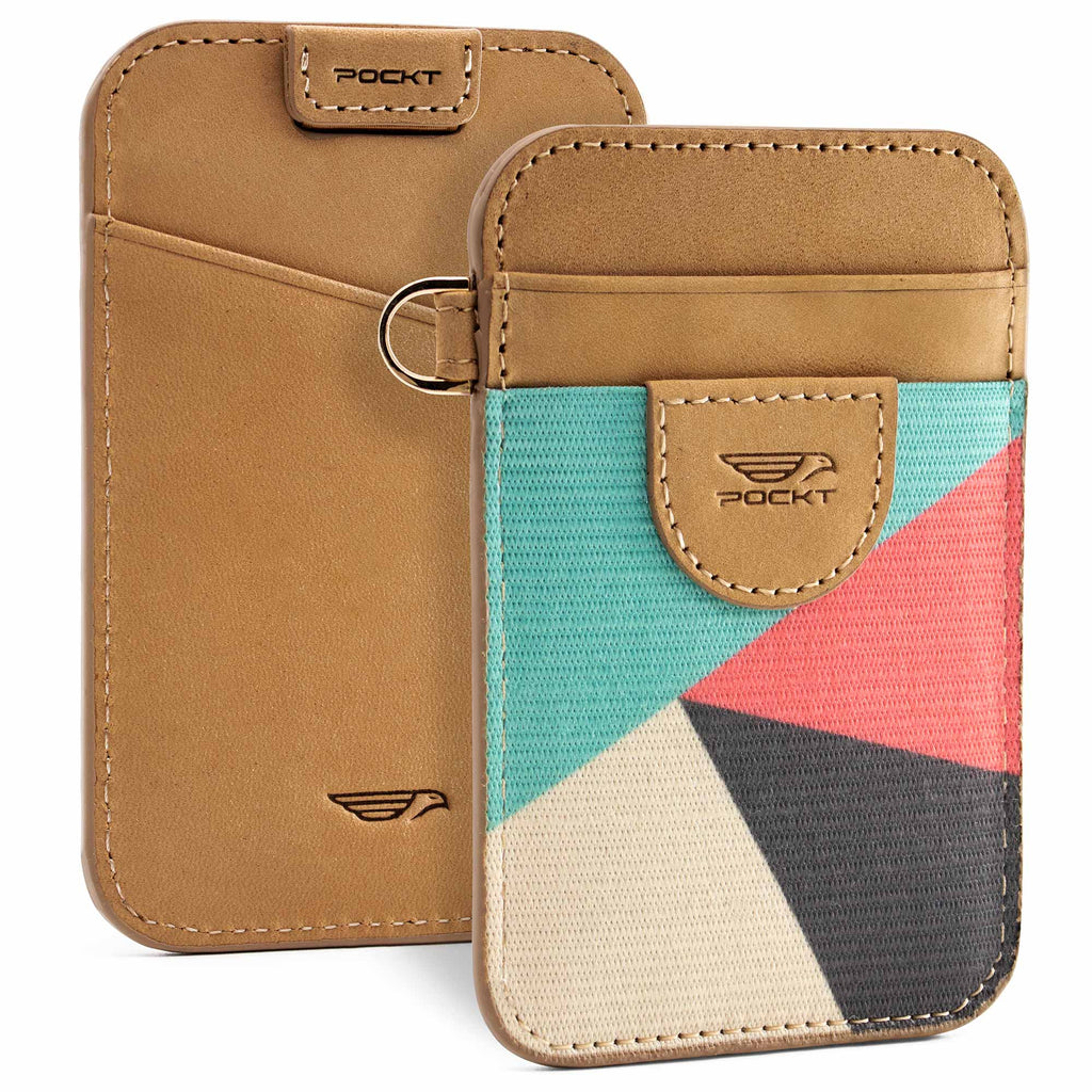 Elastic card holder wallet khaki leather mint pink gray creme front pocket