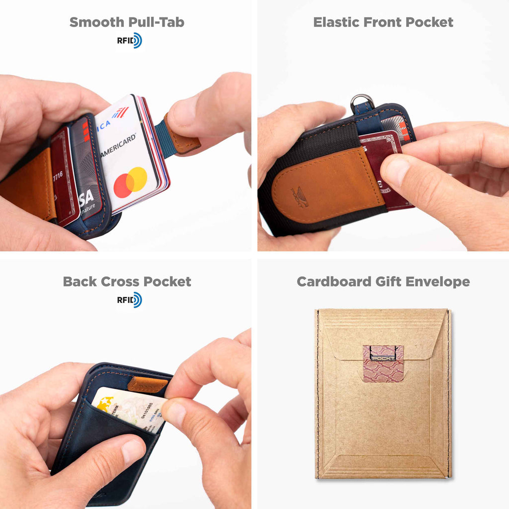Small Leather Keychain Wallet for Men, Black Wallet for Credit Cards with RFID Protection, Simple Wallet with Keychain, Front Pocket Wallet