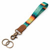 Hand wrist lanyard mint orange navy color brown leather hardware vintage metal clasp with 2 key rings