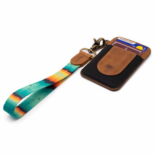Multi color wrist lanyard mint blue orange colors with keys and slim wallet