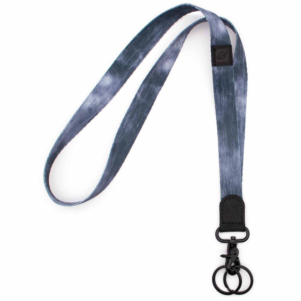 Neck lanyard midnight navy blue design black leather hardware black metal clasp with 2 key rings