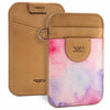 Elastic card holder wallet khaki leather pink front pocket