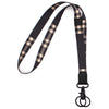Neck lanyard black tartan plaid pattern black leather hardware metal clasp with 2 key rings
