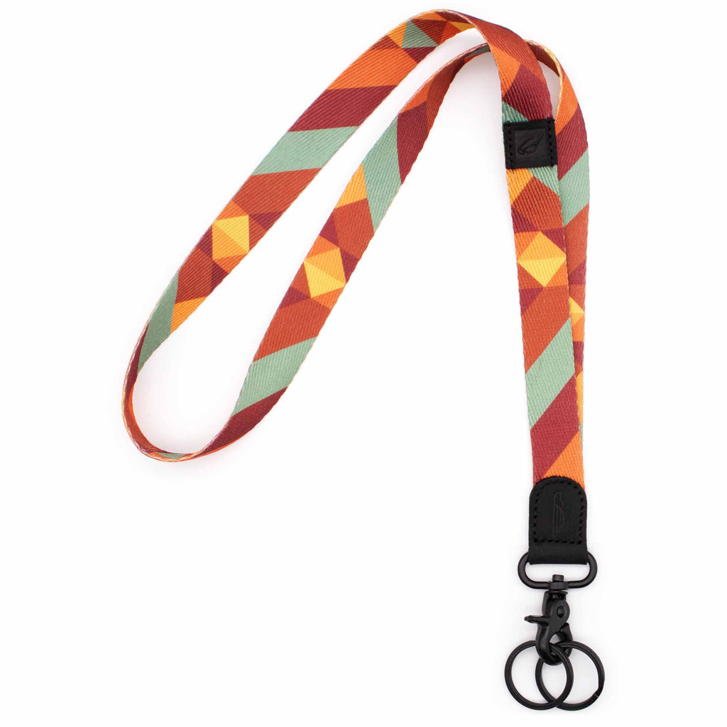 Neck lanyard orange yellow mint red retro colors with black leather hardware metal clasp with 2 black key rings