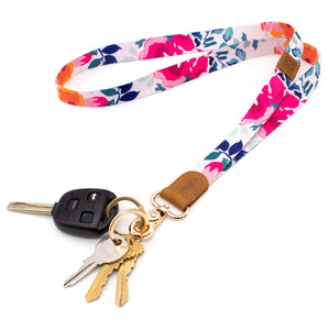 Multicolor floral neck lanyard pink orange blue colors with keys and car key