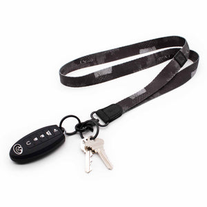 Black gray white neck lanyard with keys and car key